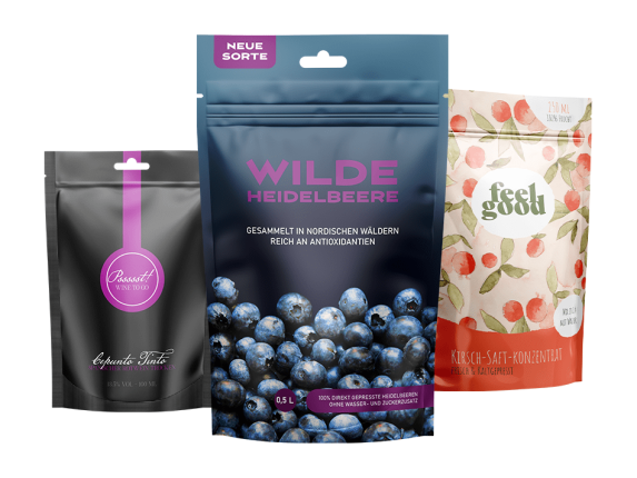 Doypack mit Zipper und Euroloch für Saft