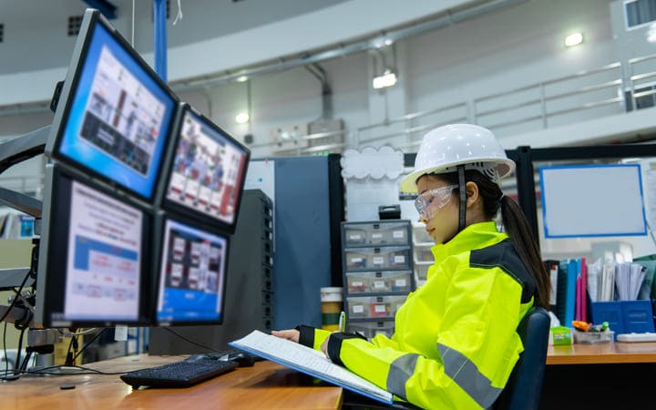 Frau in Lagerhalle am Arbeiten